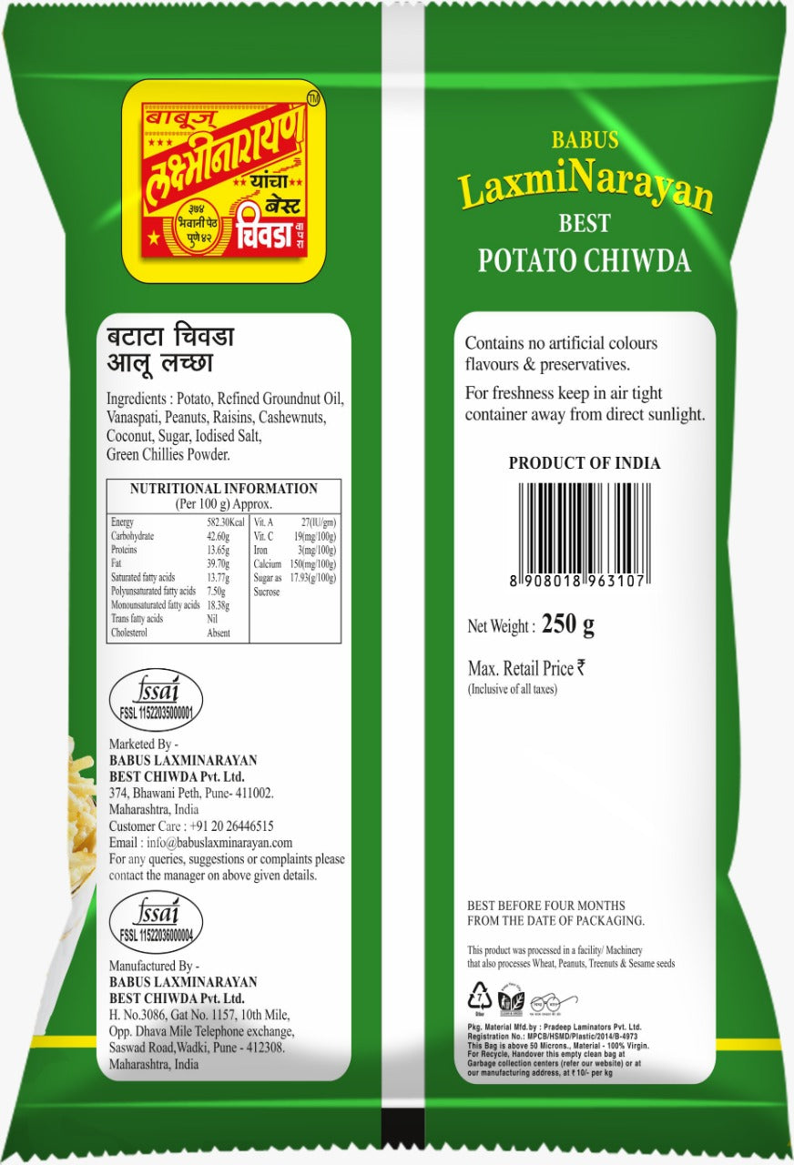 Shop Laxmi Narayan Best Potato Chiwda 250 gms online at best prices on The State Plate