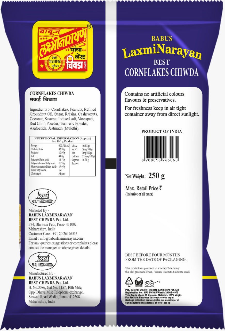 Shop Laxmi Narayan Best Cornflakes Chiwda 250 gms online at best prices on The State Plate