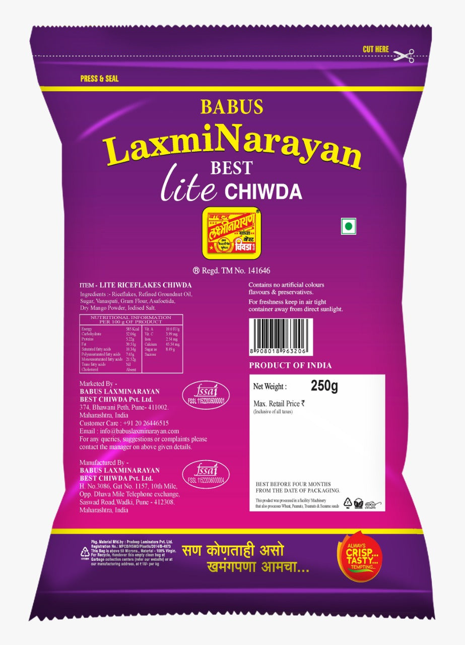 Shop Laxmi Narayan Best Lite Chiwda 250 gms online at best prices on The State Plate